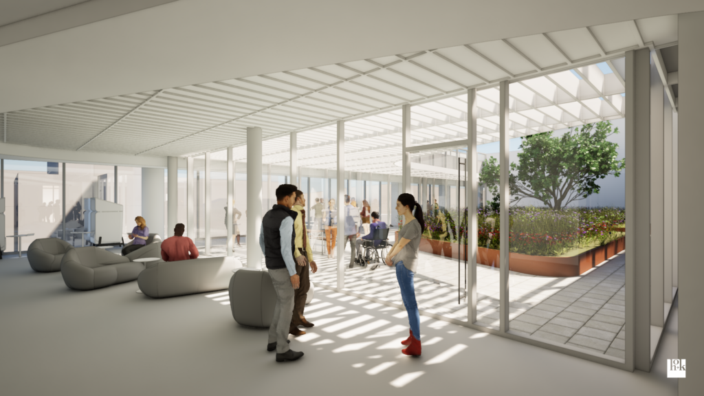 A rendering of the College of Medicine Interdisciplinary Building's cloister.